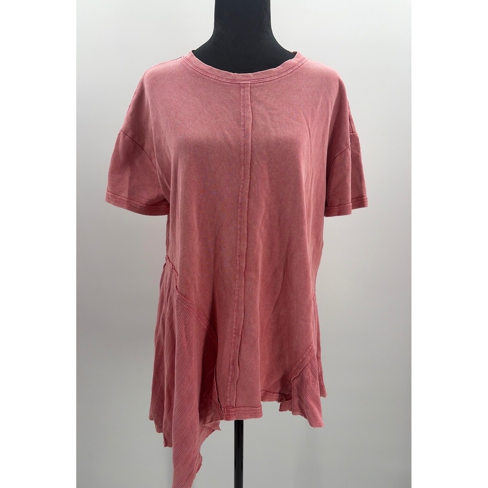 Easel Los Angeles Womens Small Pink Mineral Wash Asymmetrical Tunic Top ET23624